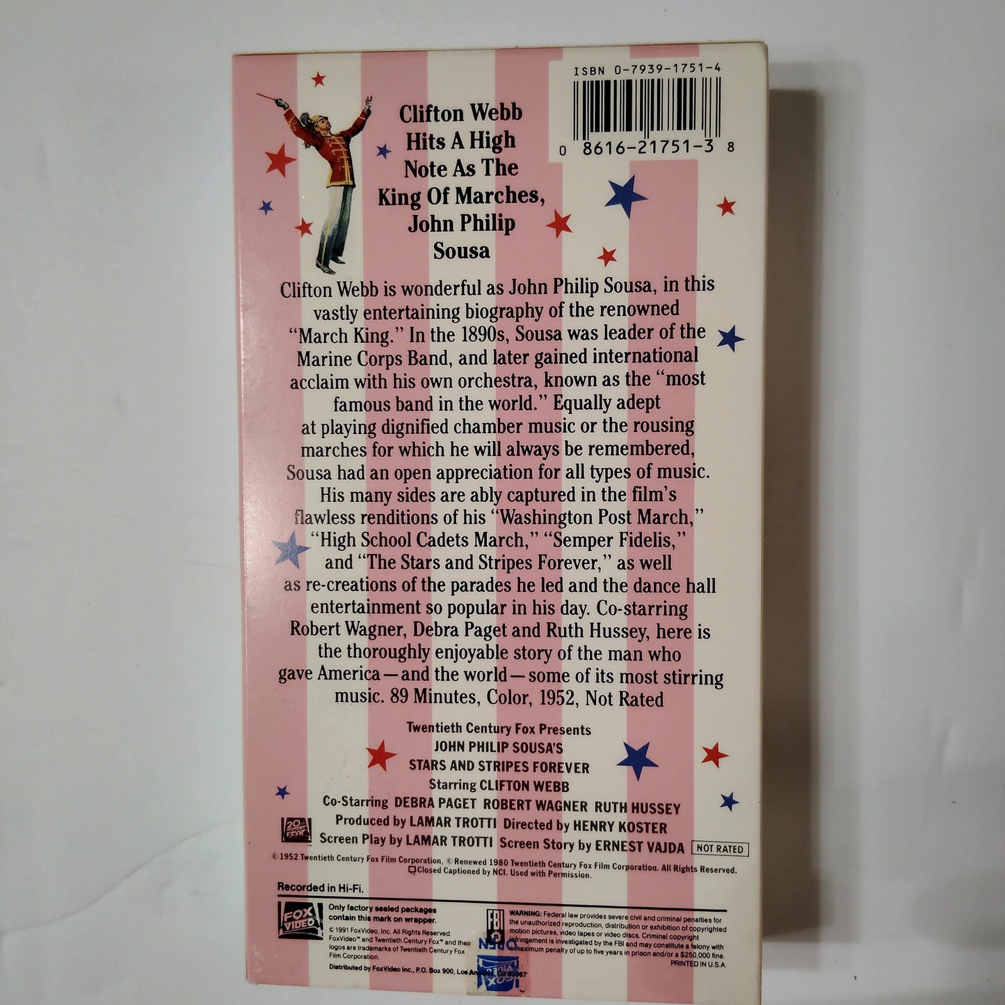 Stars and Stripes Forever VHS 1991 Early Hollywood Biography Classic (1952)