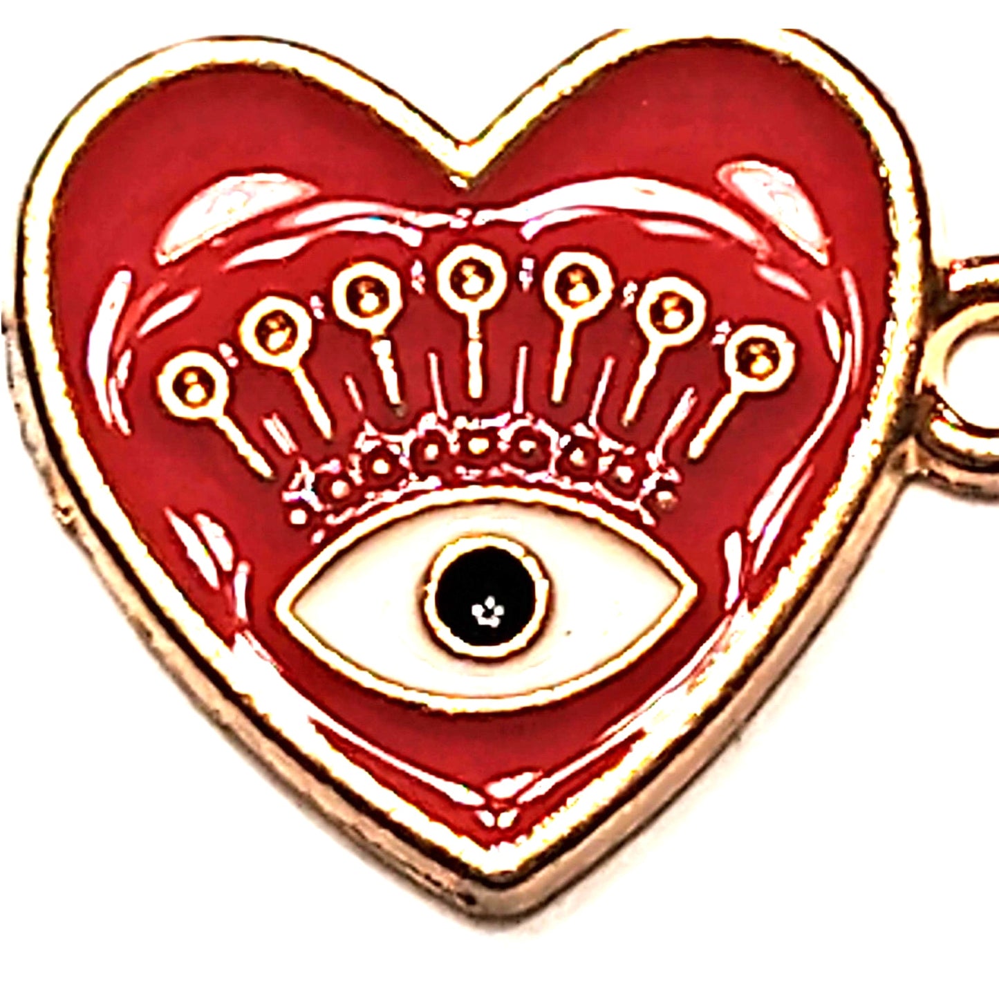 Evil Eye Heart Charm Red Enamel Gold‑Tone Pendant 1/2" Jewelry Making Connector