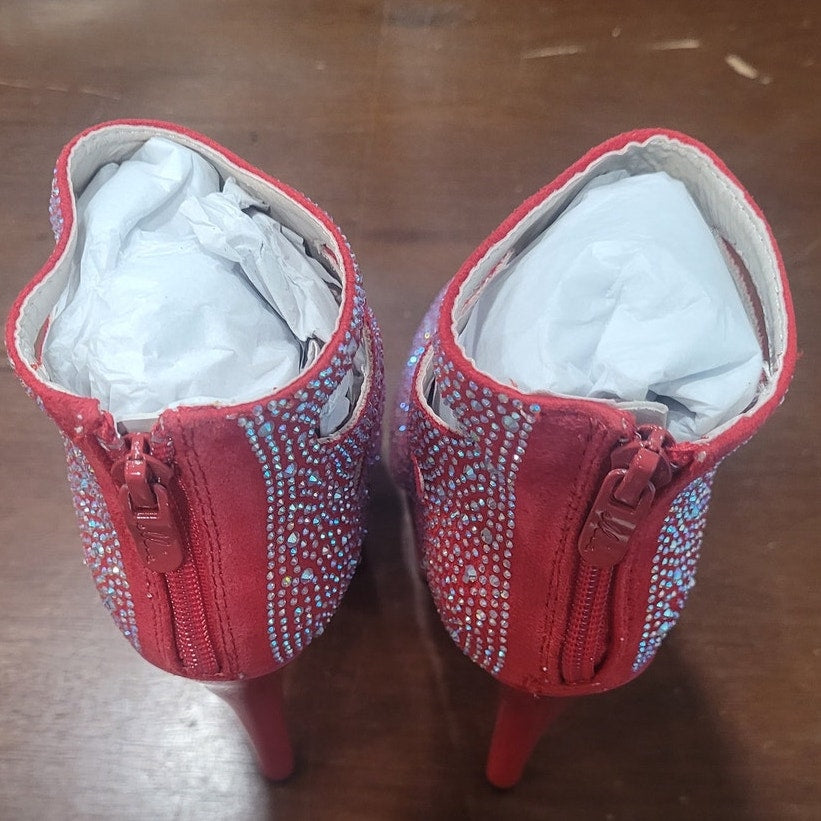 Ellie Shoes Red Ankle Boots w/ Rhinestones, 709-WENDY, Size 6, Platform Stiletto