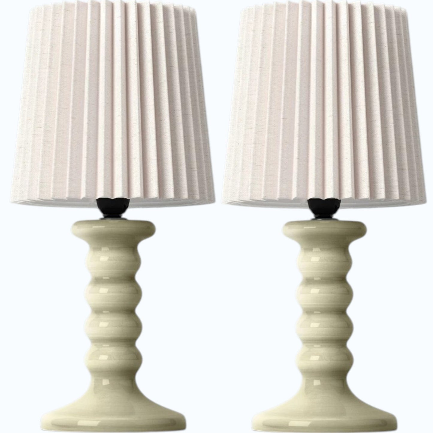 Set of 2 - Mini Bedside Green Glass Table Lamps 12" H, Inline Switch, 25W Max