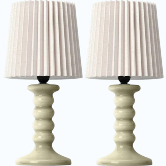 Set of 2 - Mini Bedside Green Glass Table Lamps 12" H, Inline Switch, 25W Max