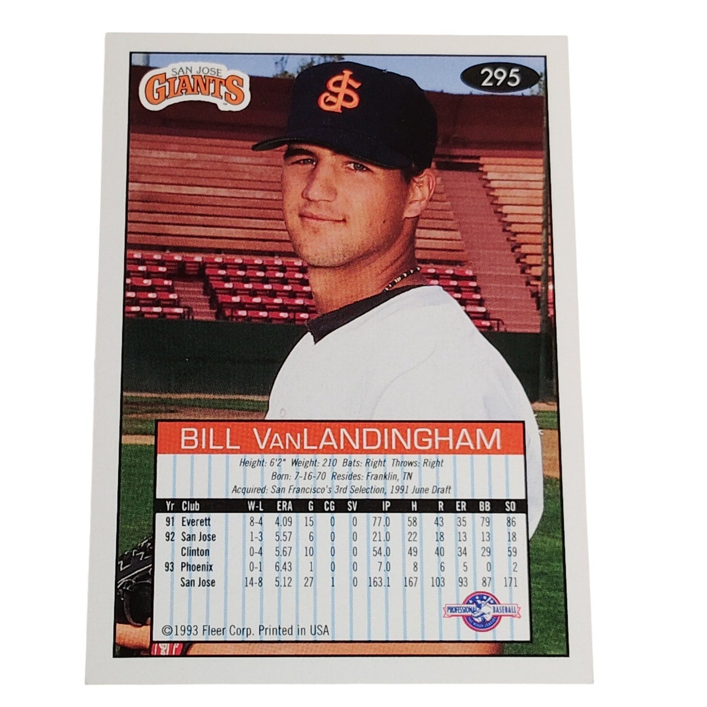 Bill VanLandingham, San Jose Giants, #295, 93-94 Fleer Excel Minor Leagues