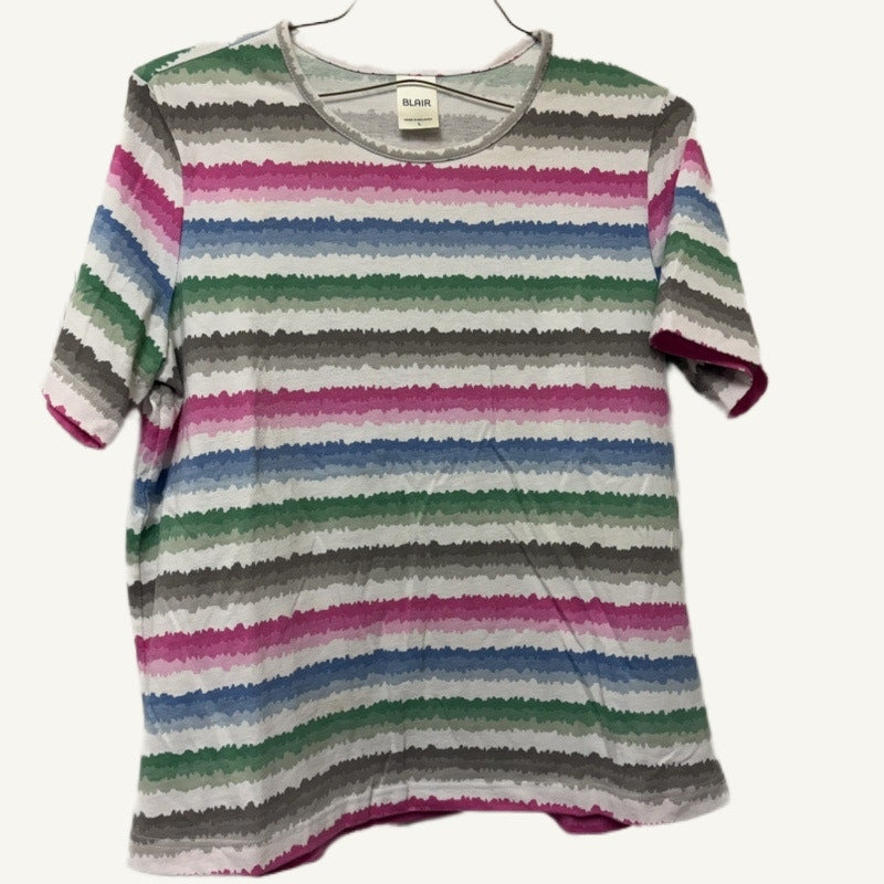 Blair Women's Striped T-Shirt Large Pastel Multi-Color Cotton Blend Pre-Owned