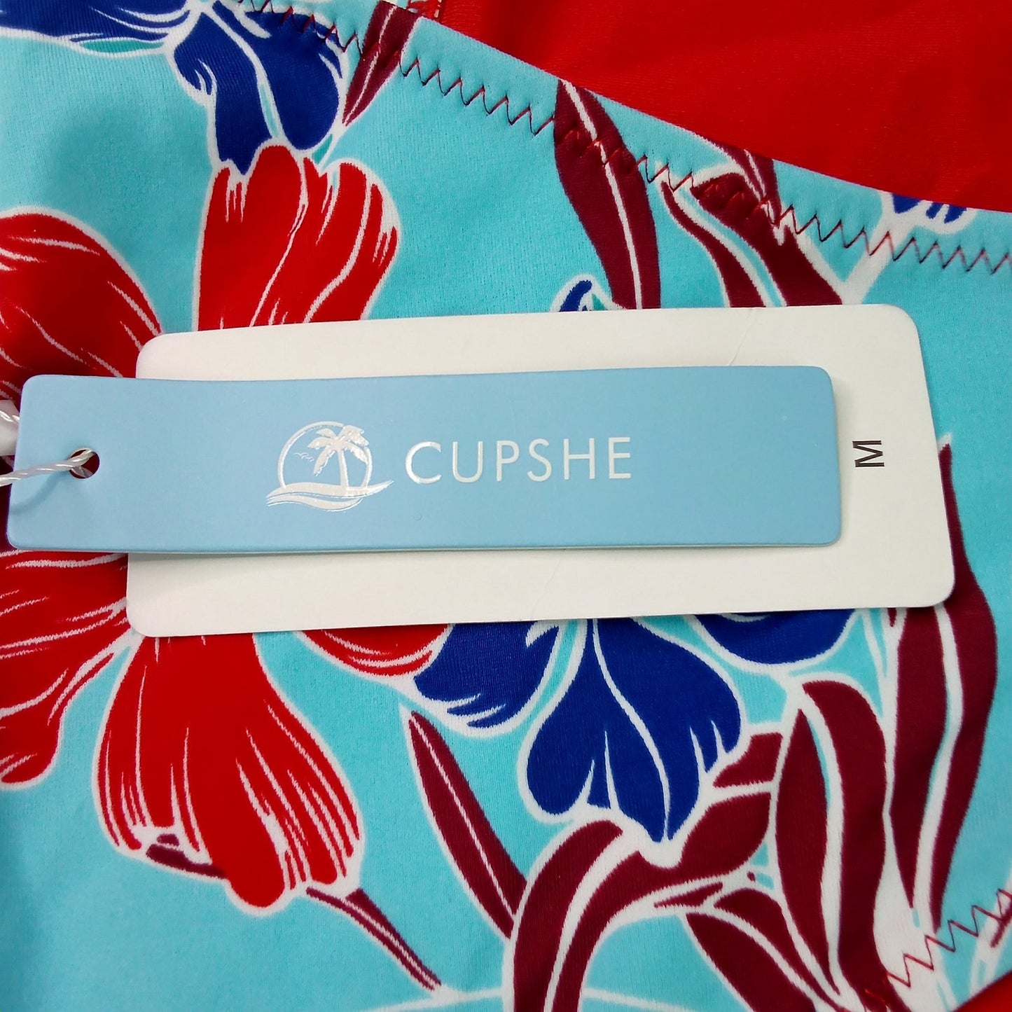 Cupshe Blue Tropical Floral Bikini Bottoms Hibiscus Print Aqua Background Medium