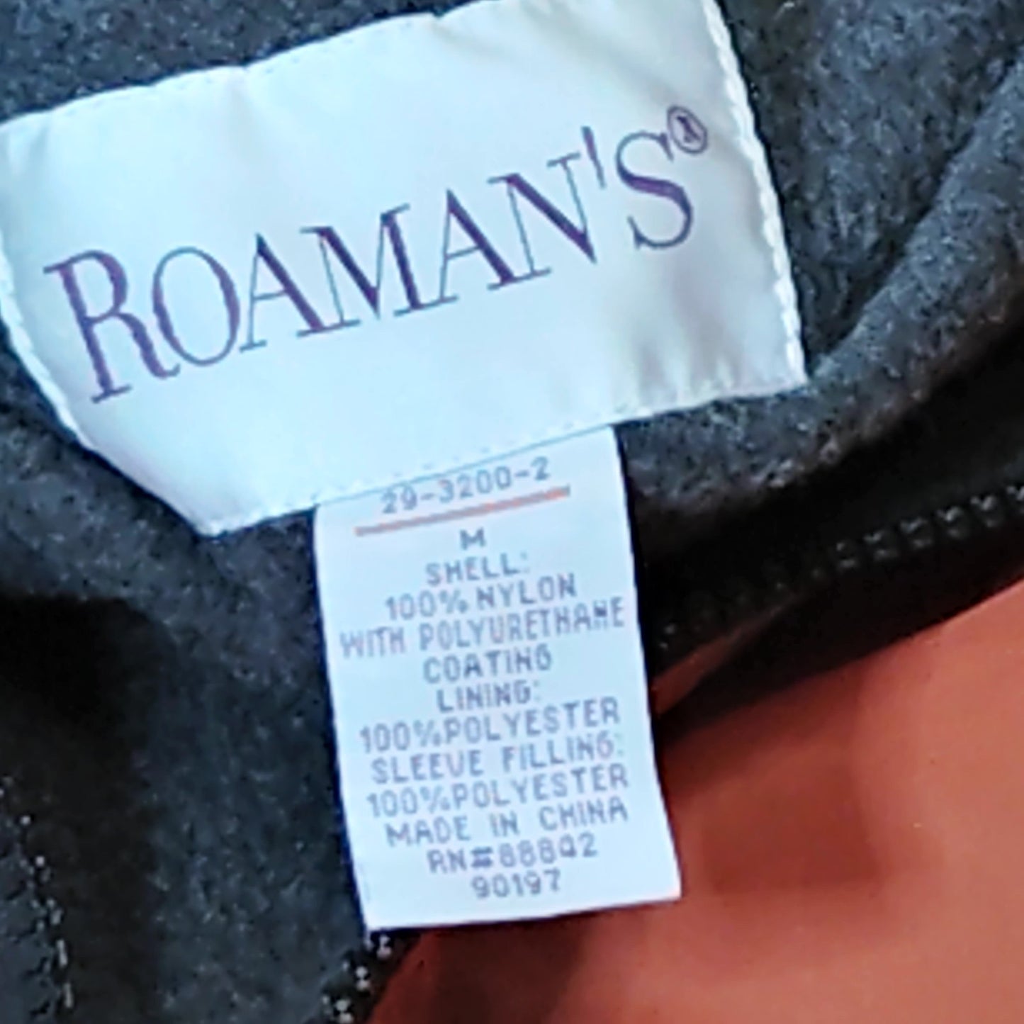 Roaman's M Orange & Grey Hooded Nylon Jacket with Polyurethane Coating