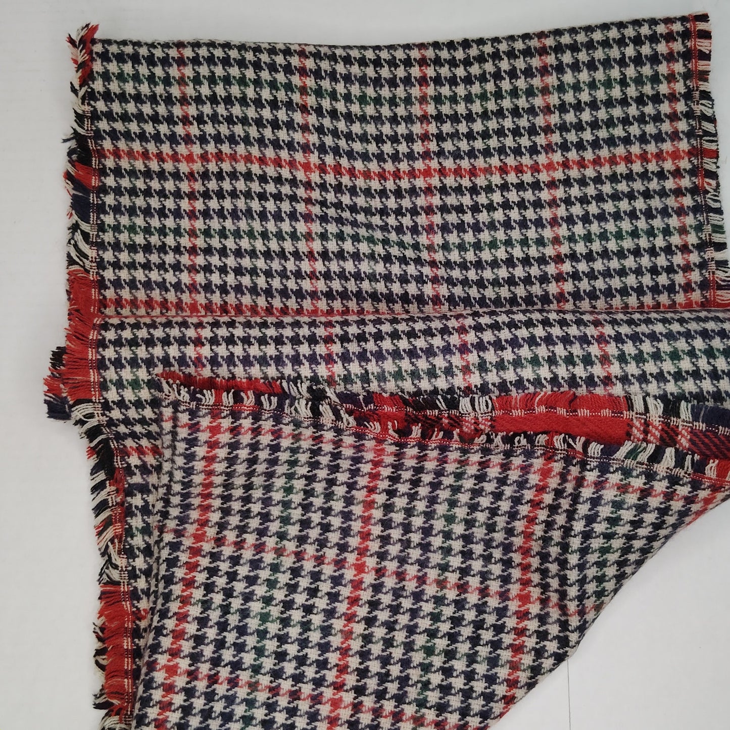 Lucky Leaf Infinity Scarf w/ Tassles, Reversible, Red/Black Plaid & Geometric
