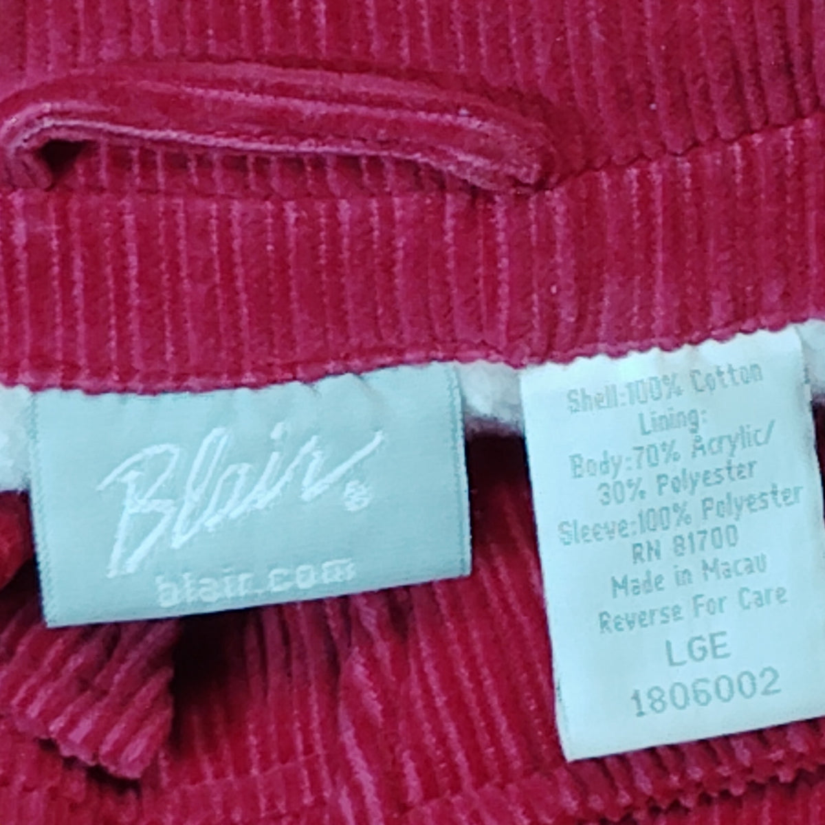 Blair Women's Large Red Pink Corduroy Jacket with Removable Sherpa Hood