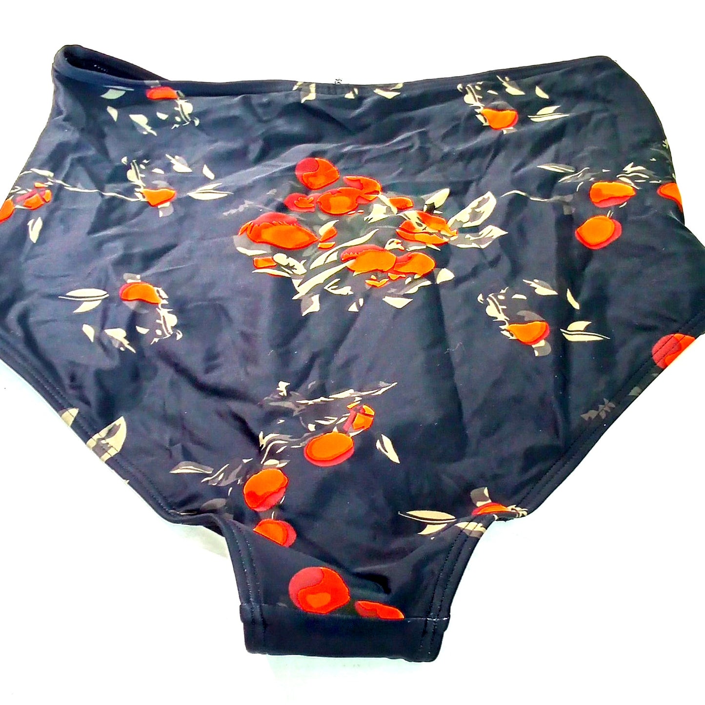 Cocoship Floral High Waisted Bikini Bottoms Ruched Swim Retro Style Lrg (US 8)