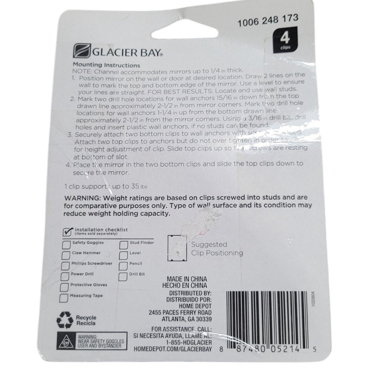 Glacier Bay Mirror Mounting Fixed Clips, 4 Ct. With Hardware for Mounting
