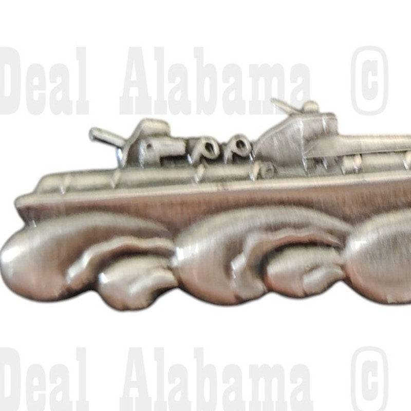 Large PT Boat, Patinated Silver Finish Hat, Lapel, Brooch Pin 2-1/2"W x 5/8"H