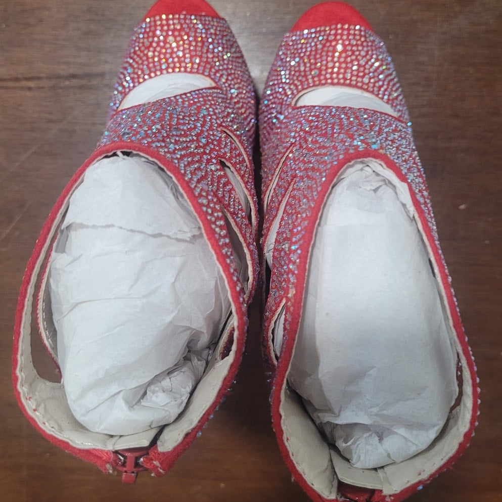 Ellie Shoes Red Ankle Boots w/ Rhinestones, 709-WENDY Size 7, Platform Stiletto