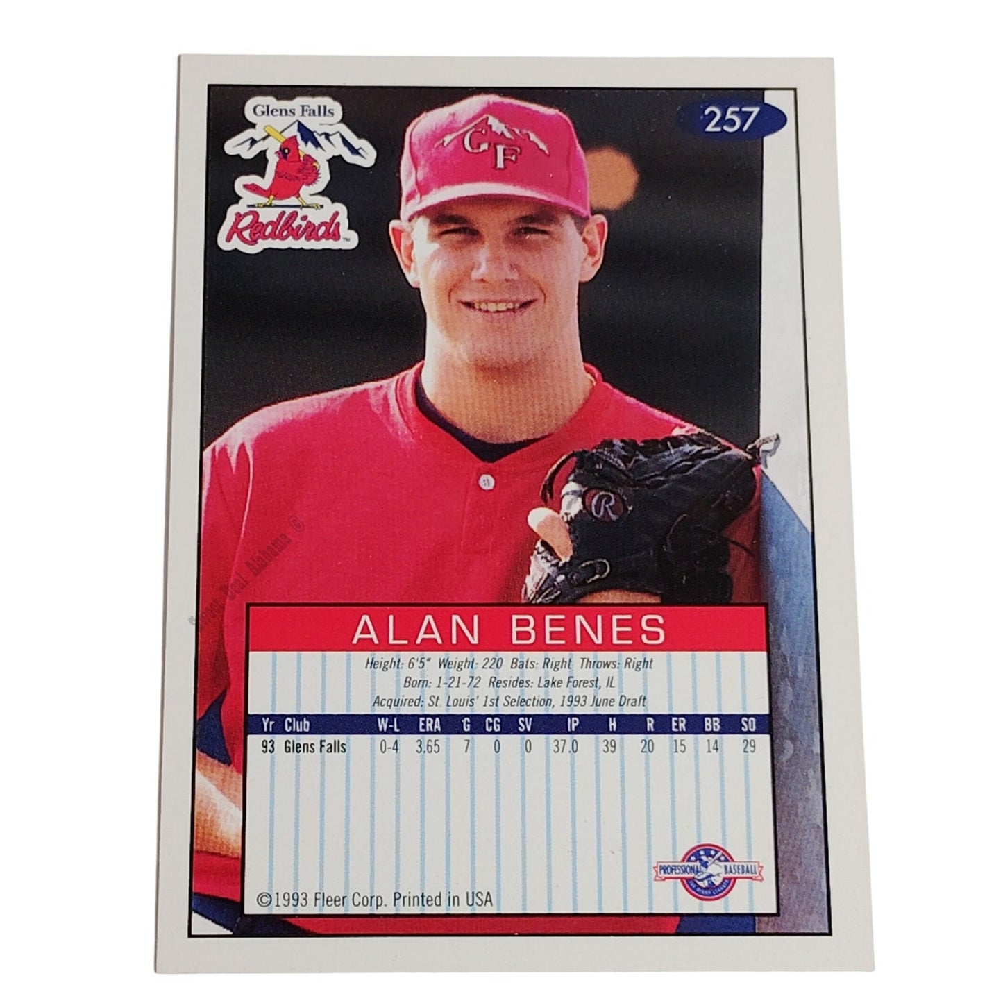 Alan Benes, Glen Falls Redbirds, No. 257,  93-94 Fleer Excel Minor Leagues