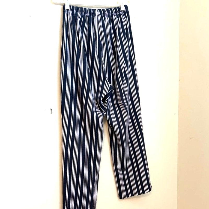 Vintage Roaman's Women's M 3PC Navy Tank, Button-Up & Striped Pants Set