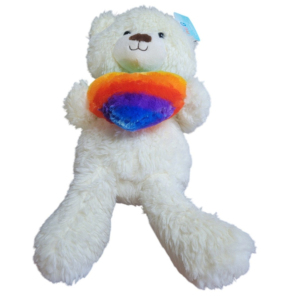 HUGme 16" Plush White Bear w/ Rainbow Heart Soft, Great Bedtime Cuddly, Ages 3+