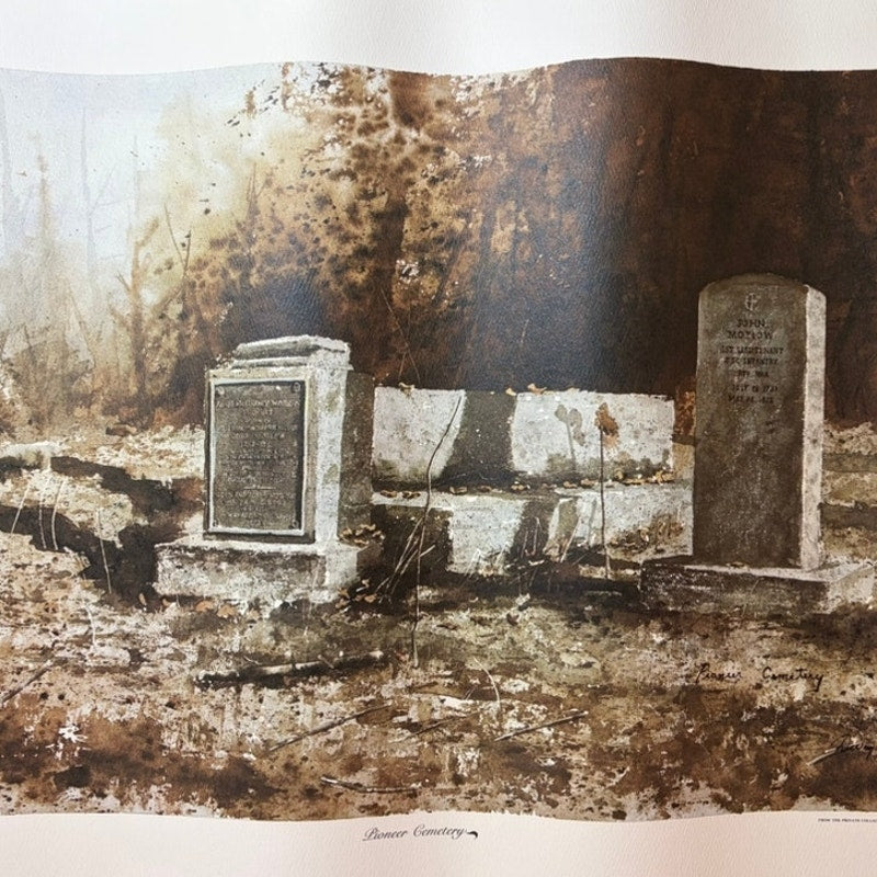 VTG Dwayne Warwick “Pioneer Cemetery” Litho Print Tennessee Squire Art 25x17.5