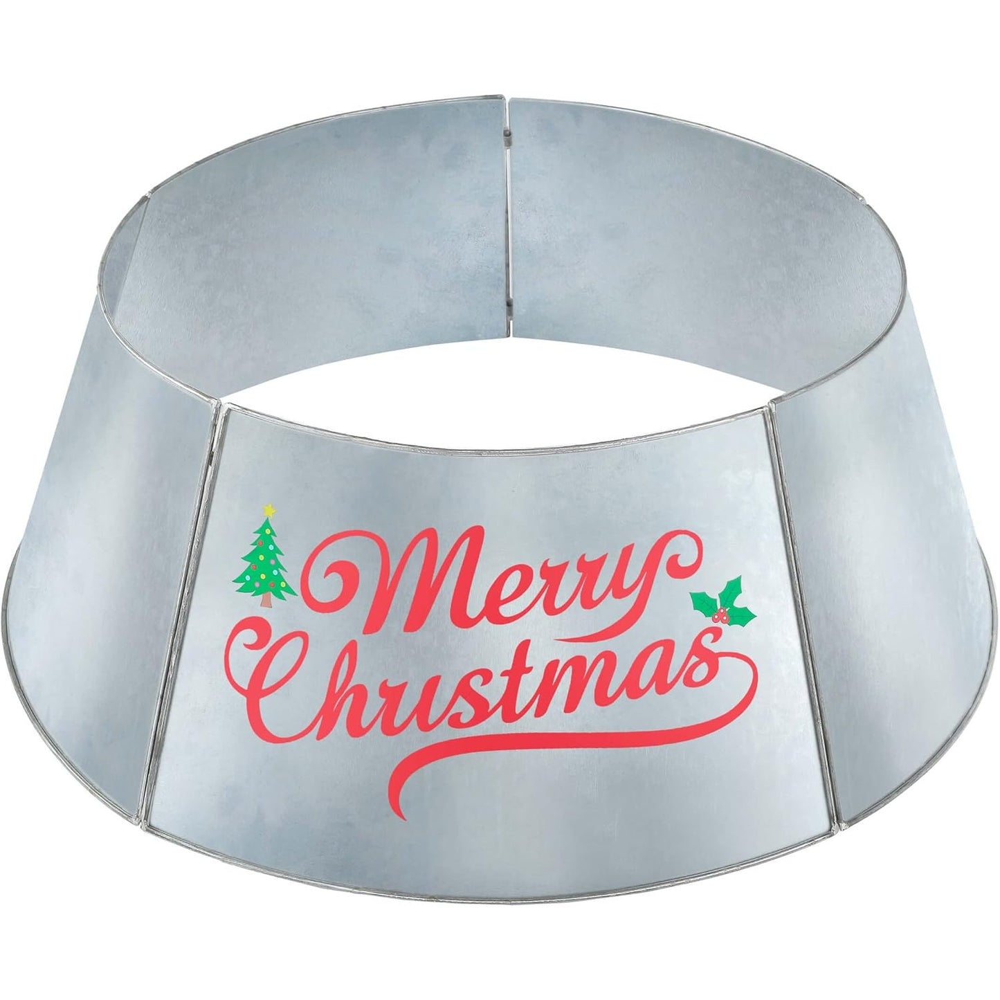 Christmas Tree Collar Basket 5 Iron Sheets Ring 26.5" x 19.5" x 9" Bright Silver