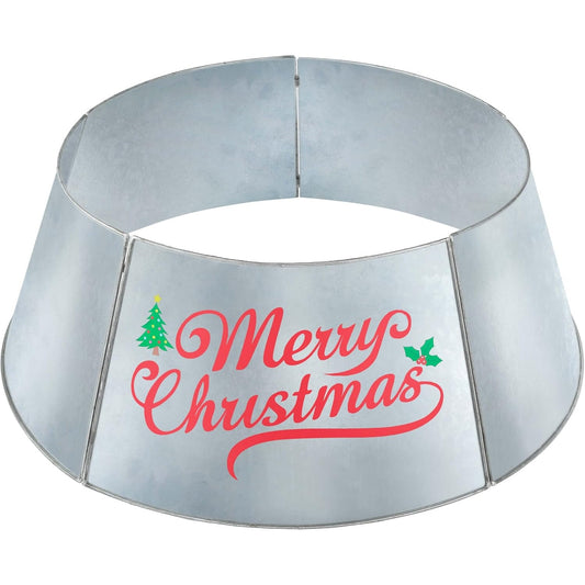 Christmas Tree Collar Basket 5 Iron Sheets Ring 26.5" x 19.5" x 9" Bright Silver