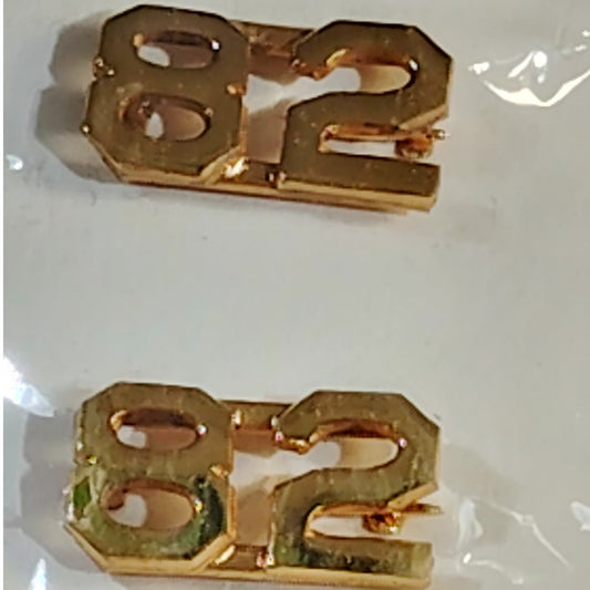 Early/Mid 1900s Brass C-Clasp "82" Collar Devices 3/8"H Hat / Lapel Pins Set