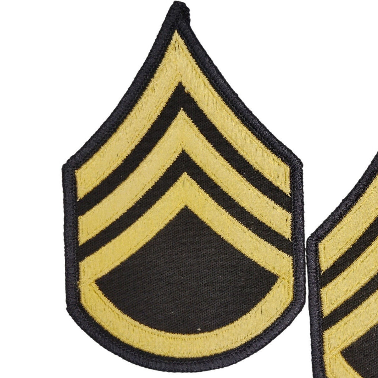 US Army Staff Sergeant SSG E‑6 Gold on Black Rank Chevrons 4‑3/4" × 3‑1/8" Pair