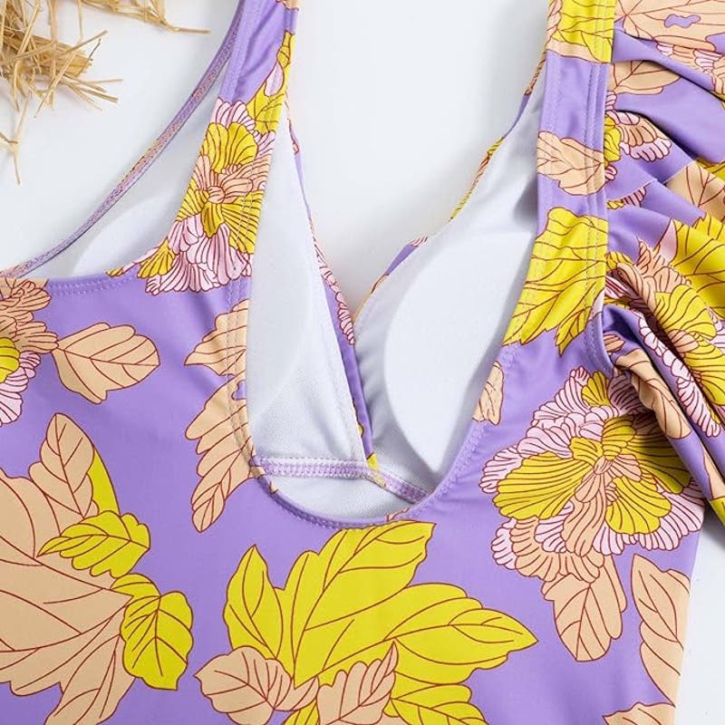 IDOPIP Women's One Piece Swimsuit, Retro Vtg Floral Print Bikini, XL, Monokini