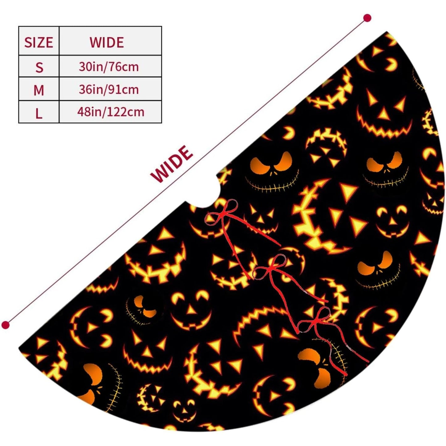 36" Halloween Tree Skirt – Pumpkin Smile Face – Black Fall Holiday Party Décor