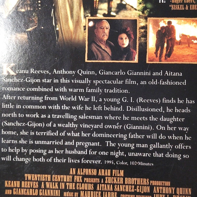 A Walk in the Clouds VHS 1996 Keanu Reeves Aitana Sanchez‑Gijón Romantic Drama