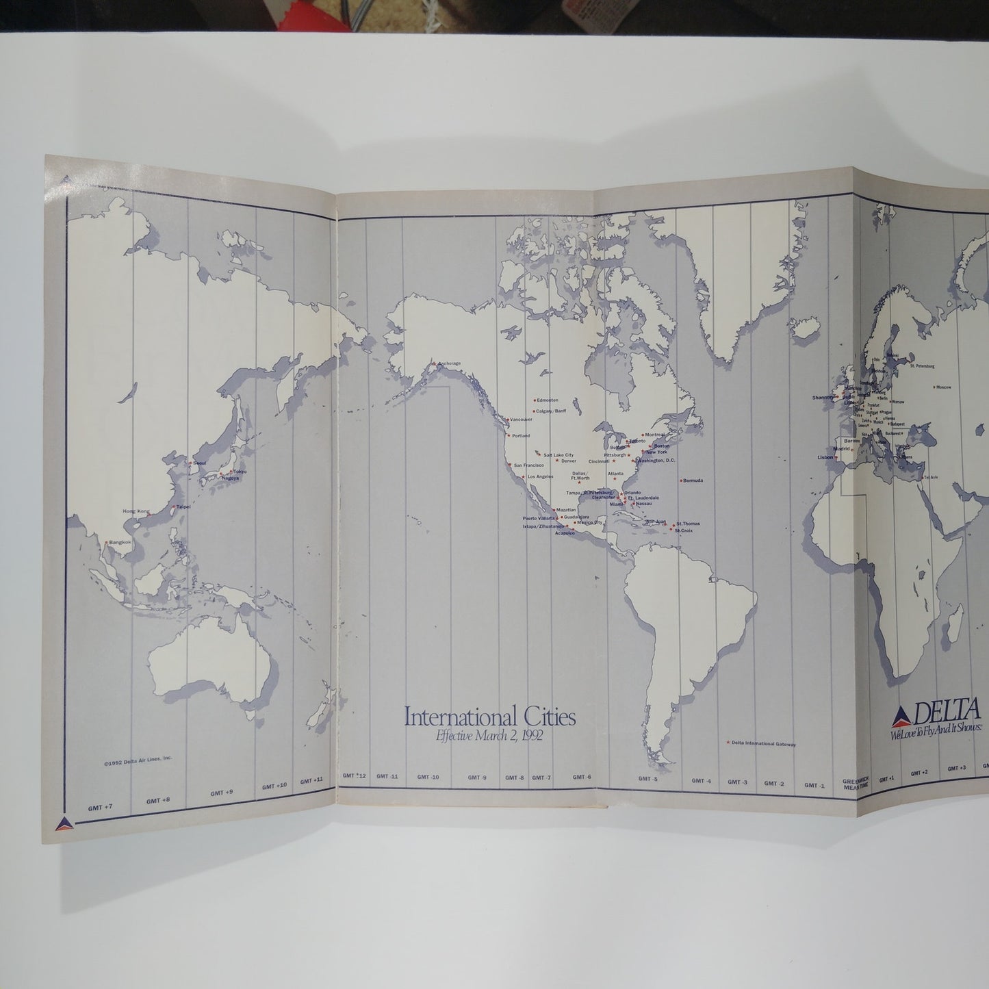 Delta Air Lines System Timetable, March 2, 1992, 504 Pgs., Far East Pagoda Cover