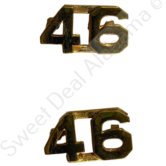 c.1940s Numeric "46", Brass Military C-Clasp Hat / Collar Pins Set 3/8"H