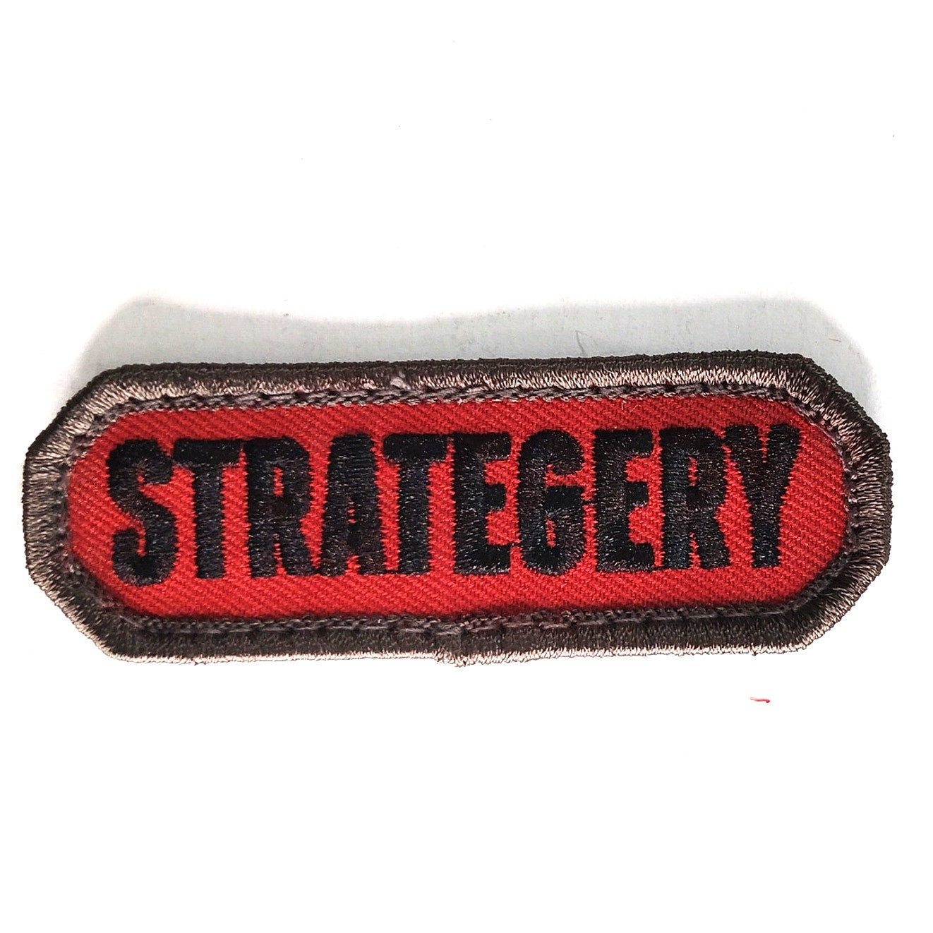 STRATEGERY Morale Patch Novelty Embroidered Black on Red 3" × 1‑1/8" Hook Back