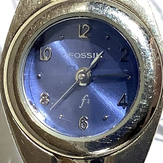 Ladies Fossil ES-9067 Watch, Silver Metal Band, Blue Face, Needs Battery, EXC