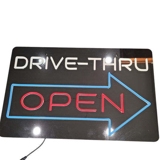 Drive Thru Open Neon Sign – 23.2×15", LED, Wall Decor, 12V Adapter Included