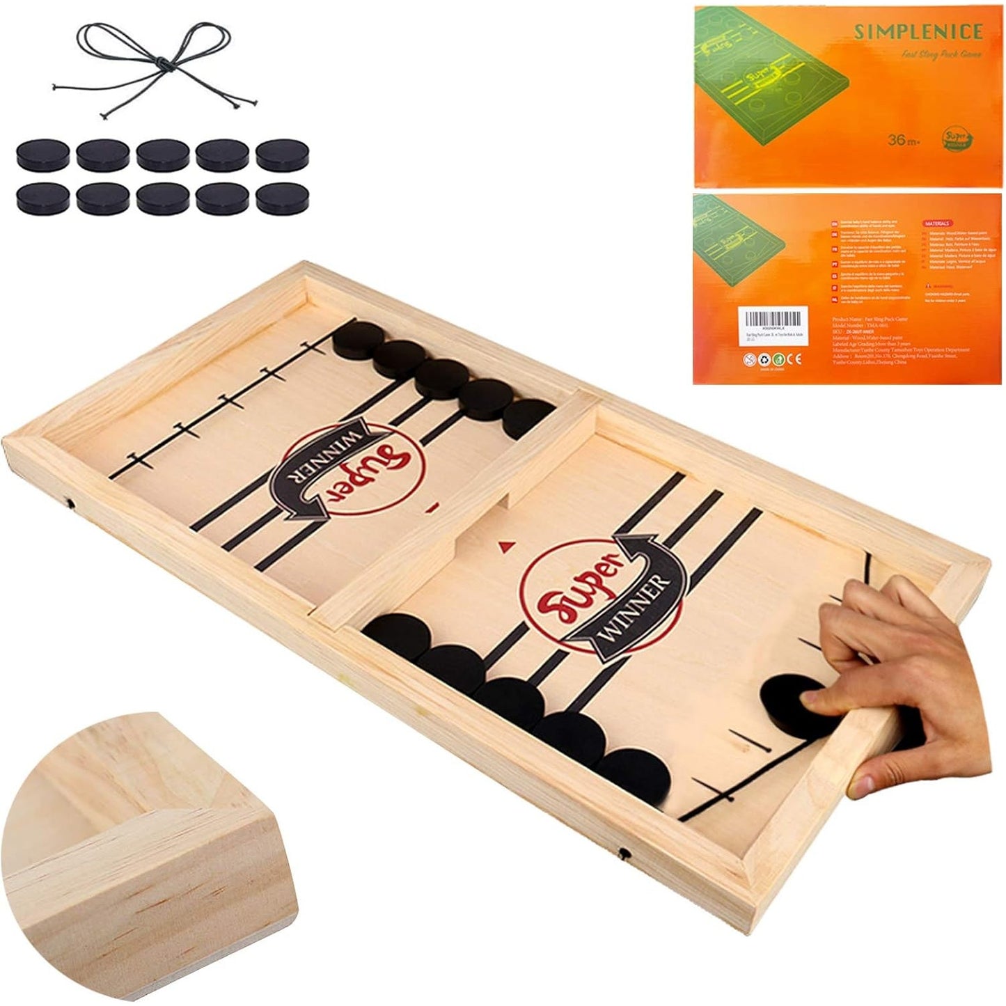 Fast Sling Puck Game – Adults Large Size – Wooden Super Winner Board Game