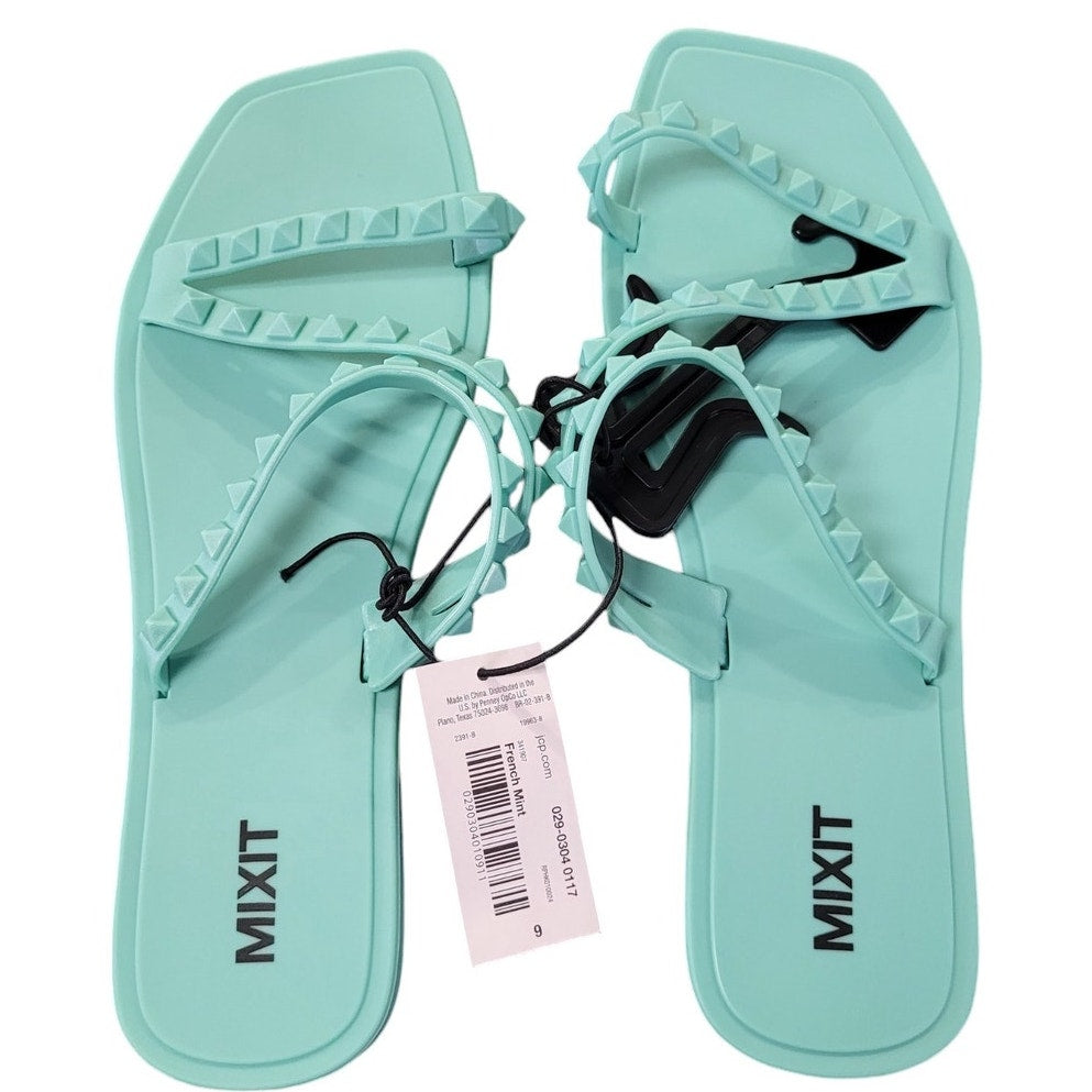 Mixit Women's Slip-On Strap Jelly Flip-Flops Sandals, French Mint, 9M