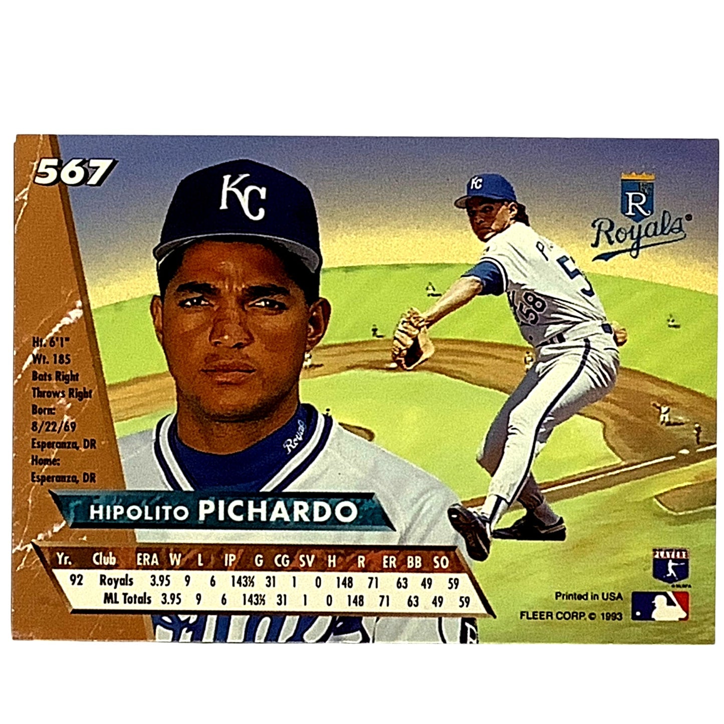 Hipolito Pichardo, K.C. Royals, MLB, Fleer Ultra Baseball 1993, Card 567, EX/NM