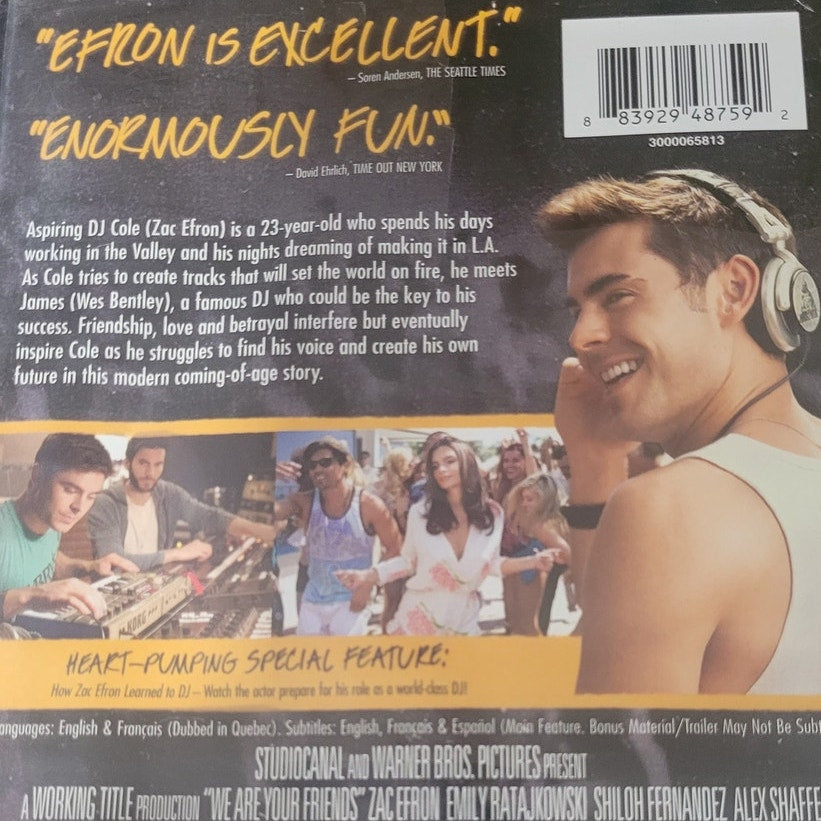 We Are Your Friends DVD 2015 Drama Music Romance Zac Efron DJ Club Scene
