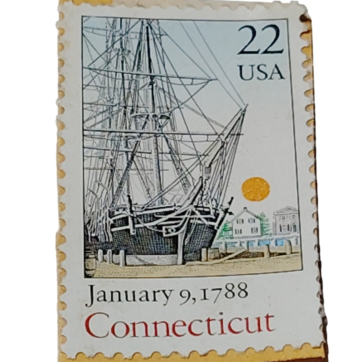 1988 Connecticut 22c Bicentenary Statehood Stamp USPS - Mystic Seaport Ship