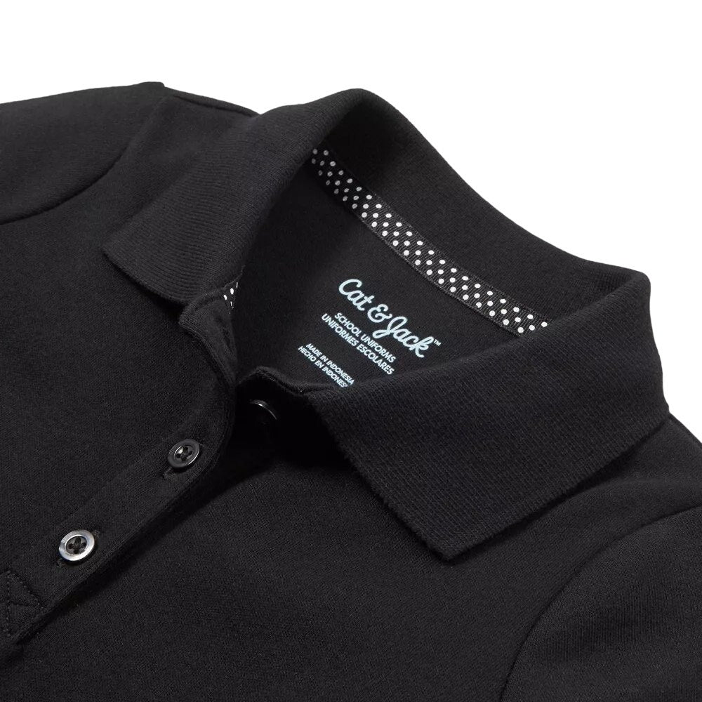 Girls' Small Long Sleeve Interlock Uniform Polo Shirt - Black + Free Shipping