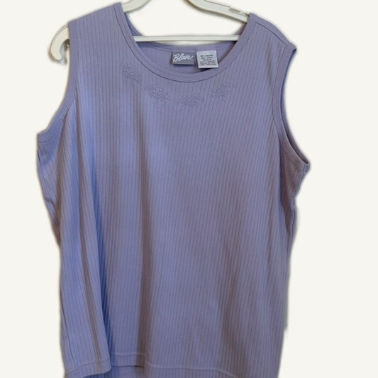 Blair Women's Lavender Ribbed Knit Tank Top with Embroidered Floral Design L