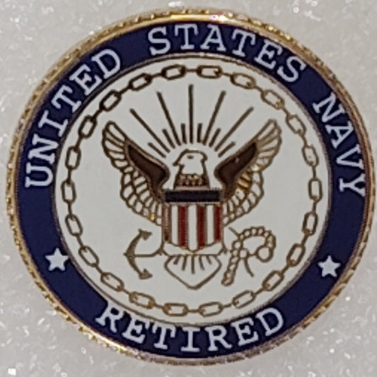 U.S. Navy Retired Crest Novelty Hat/Lapel/Brooch Pin, Enamel Metal, Rubber Back