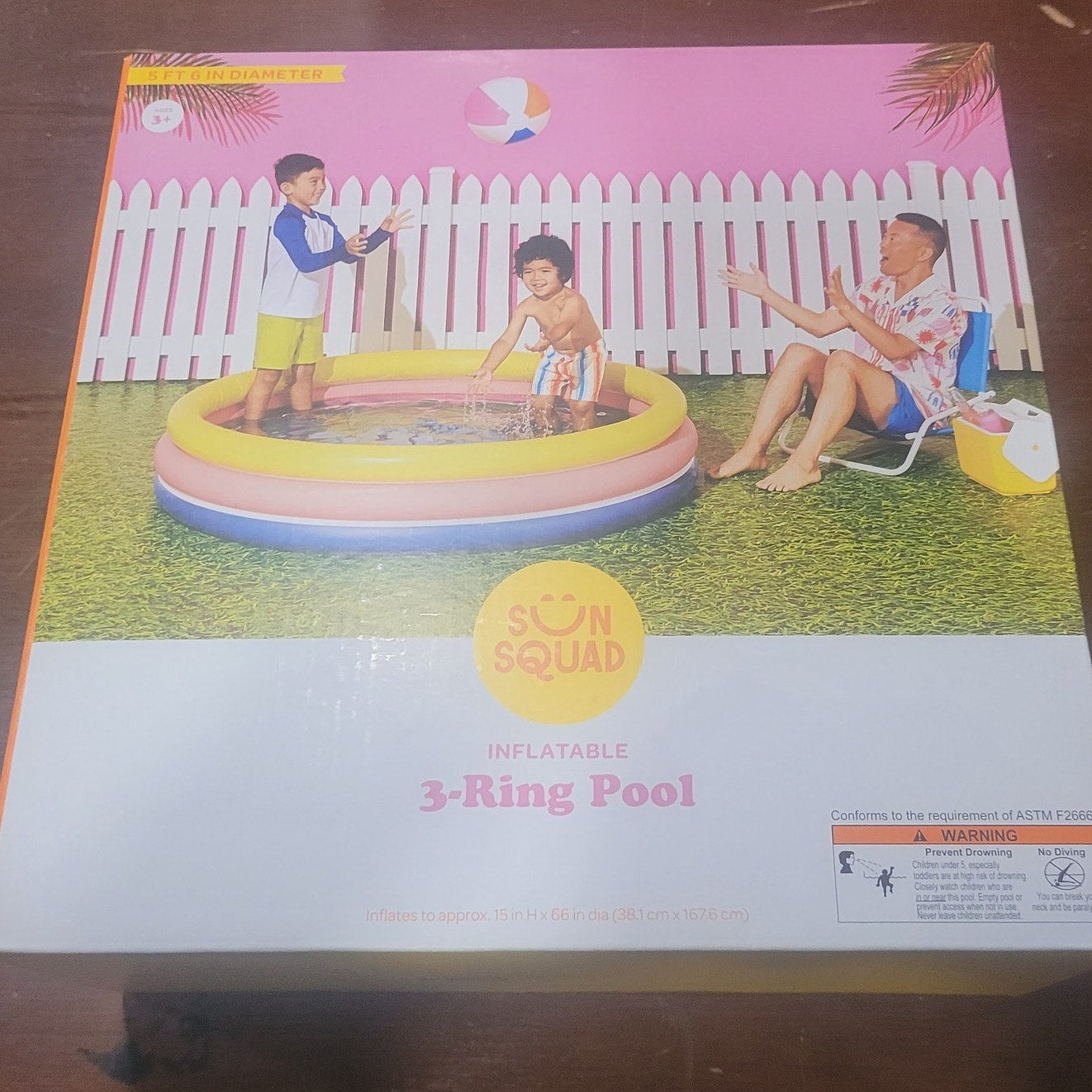 3-Ring Round Kiddie Pool – 105 Gal – Yellow/Pink/Navy – 10.63' x 4.13' x 15"