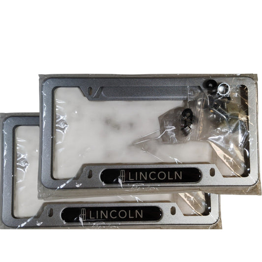 OEM Style License Plate Frames for Lincoln Front & Rear, Standard 6x12 – Silver with Black Insert