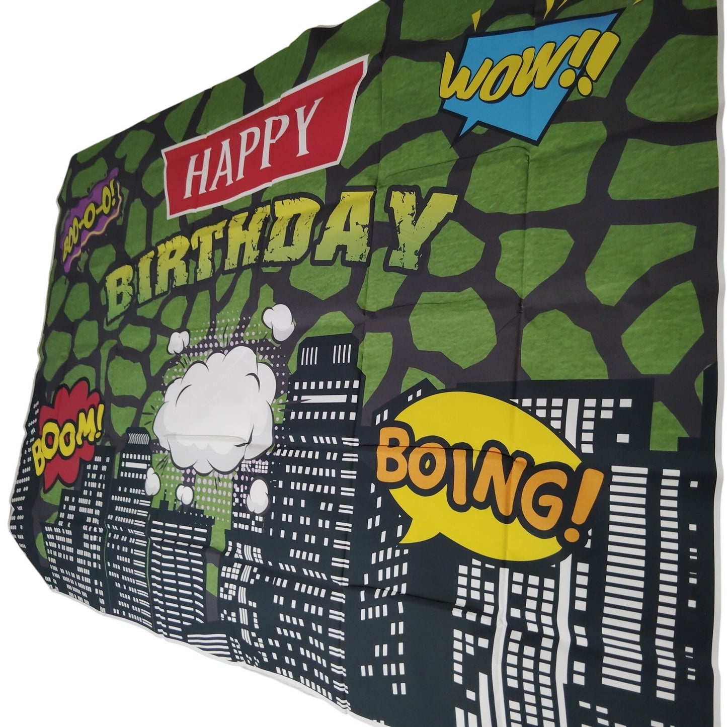 Turtle Superhero Birthday Backdrop 72x45 Green Comics Cityscape Party Banner