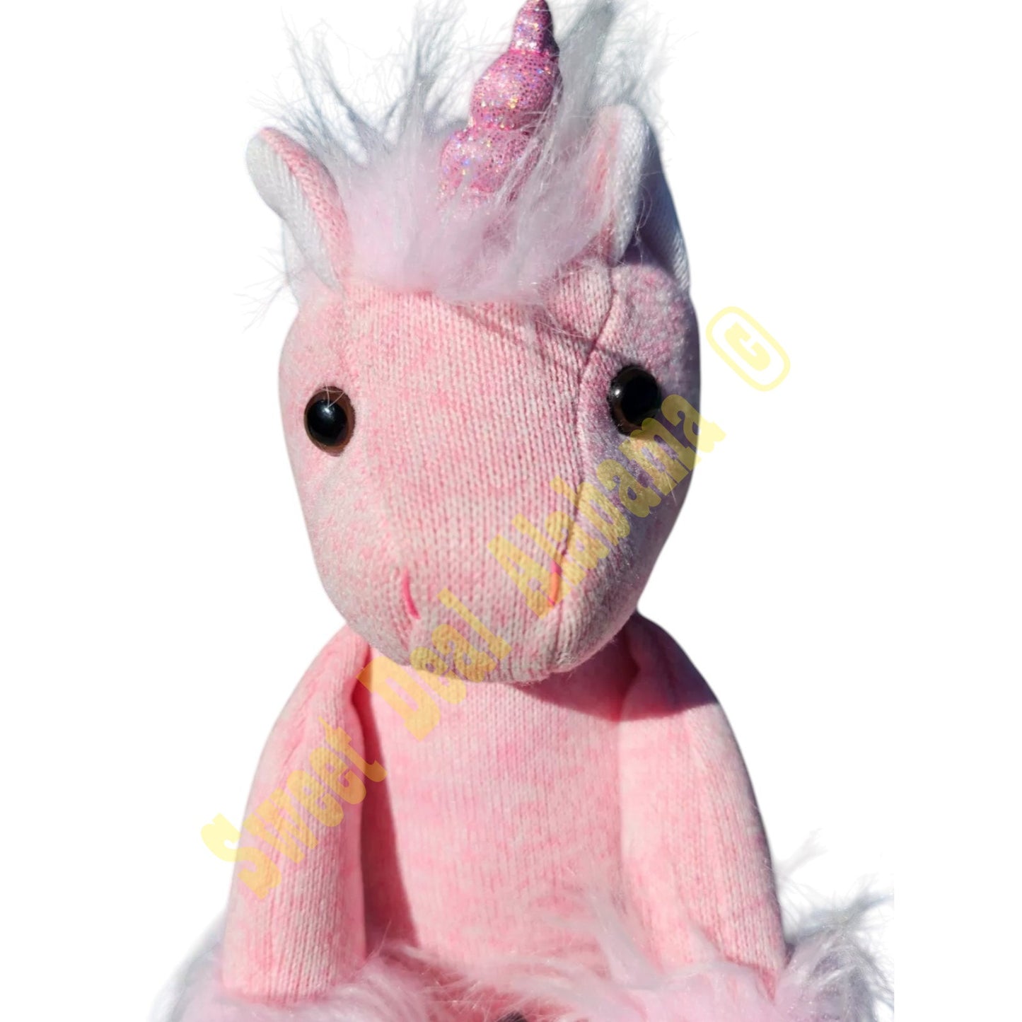 Bearington Collection,  Rosy Glittertoes Pink Knit Unicorn Stuffed Animal, 16"