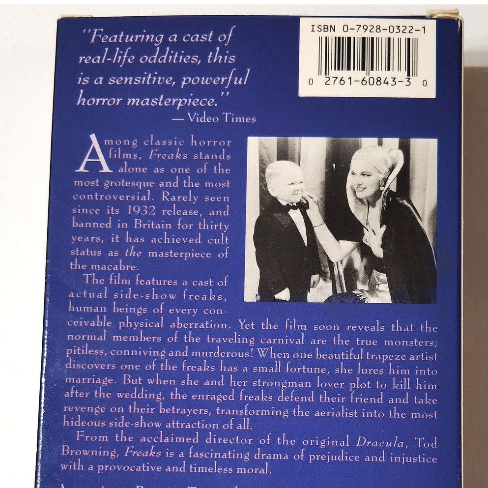 Freaks VHS 1932 Tod Browning B&W 1990 MGM/UA Home Video Vintage Horror