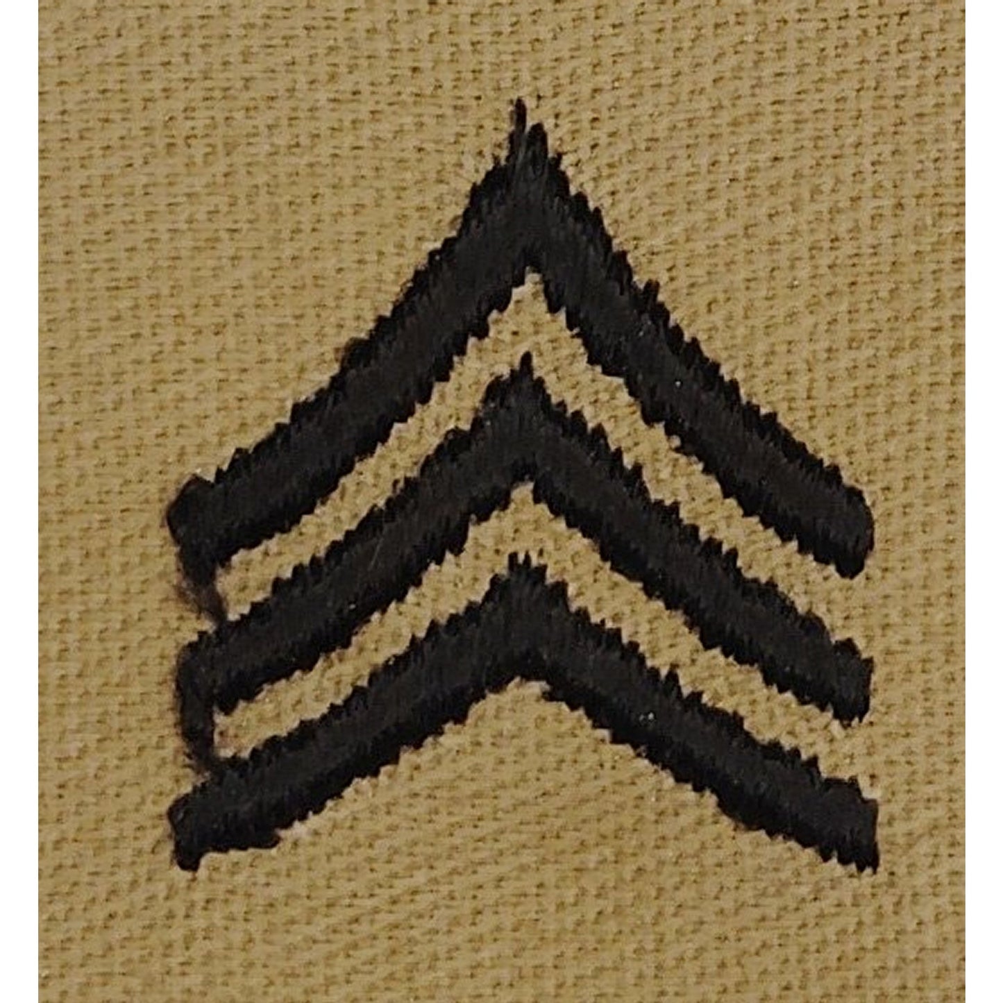 US Army SGT E‑5 Rank Patch Pair Subdued Tan 4" × 2" Raw‑Edge Vintage