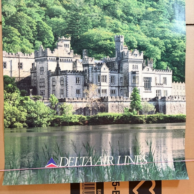 Original 1970s VTG Delta Air Lines Ireland Poster - Kylemore Abbey 28" x 22"