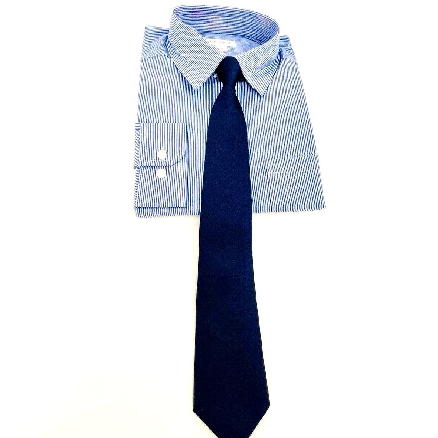 Boys Long Sleeve Dress Shirt & Tie Blue Striped Navy, XS, 37-50 Lbs. 24" Chest
