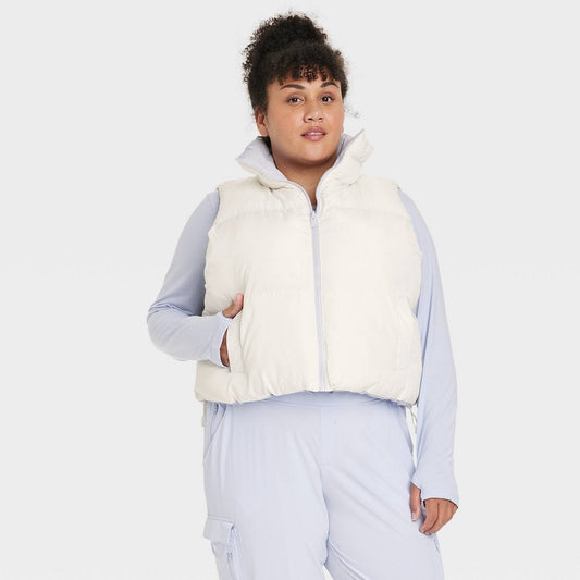 Women’s Reversible Snowsport Short Puffer Vest – All in Motion – Cream – 4X