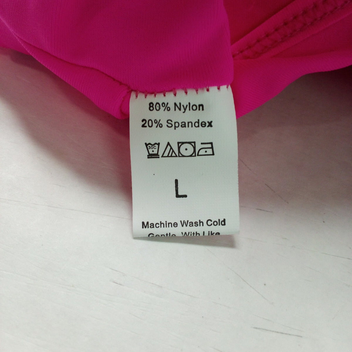 Hot Pink Ribbed Halter Bikini Top Women's Size L Nylon Spandex Swimwear