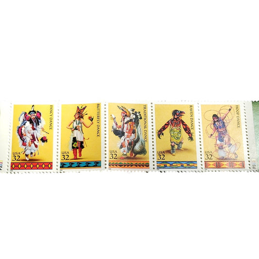 Block of 5 – 1996 USA American Indian Dances Comm. Strip MNH – Scott 3072–3076